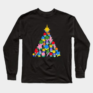 Bright Colour Christmas Tree, Lightning, Star and Baubles Long Sleeve T-Shirt